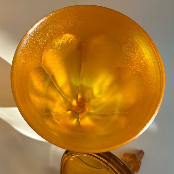 Vintage Scarce Fenton Tangerine Stretch Glass Covered Candy Dish Lidded - Picture 5 of 5